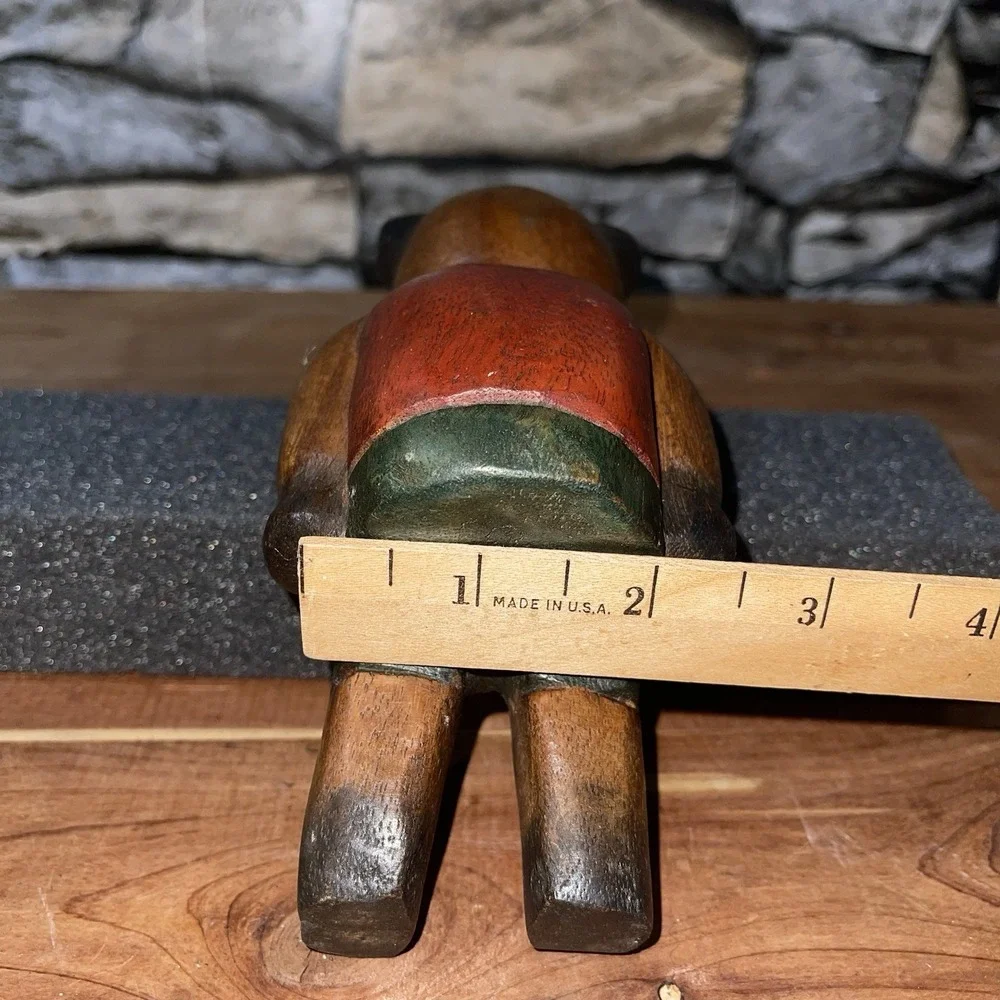 Hand Carved Wooden Cat Figurine Folk Art Vintage Shelf Sitter Hand Painted